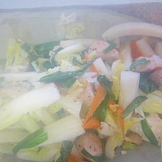 白菜と韮と鶏肉炒め